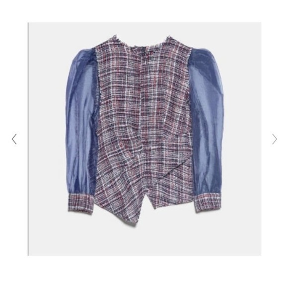 NWT Zara Tweed Blouse with Organza Sleeves Size S. - Picture 5 of 9